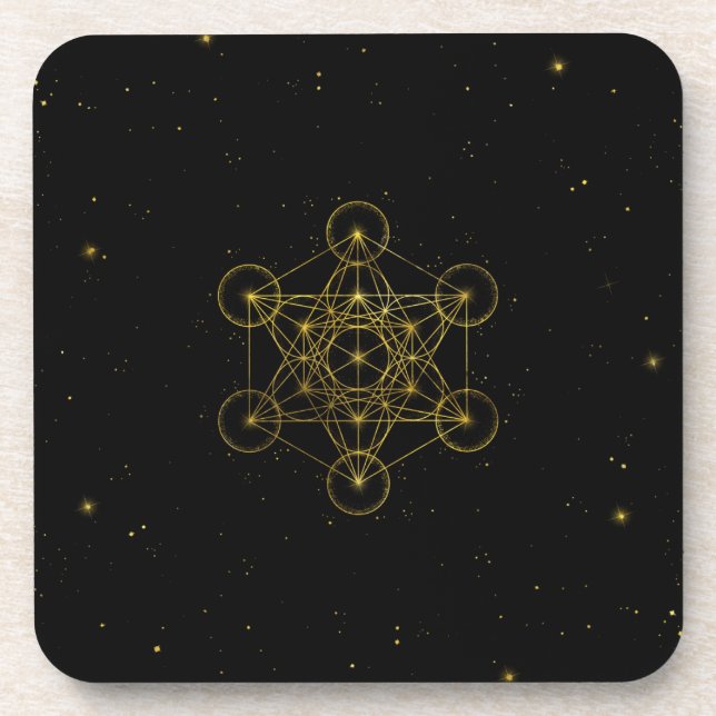 Metatron's Cube Sacred Geometry Black and Gold Getränkeuntersetzer (Vorderseite)
