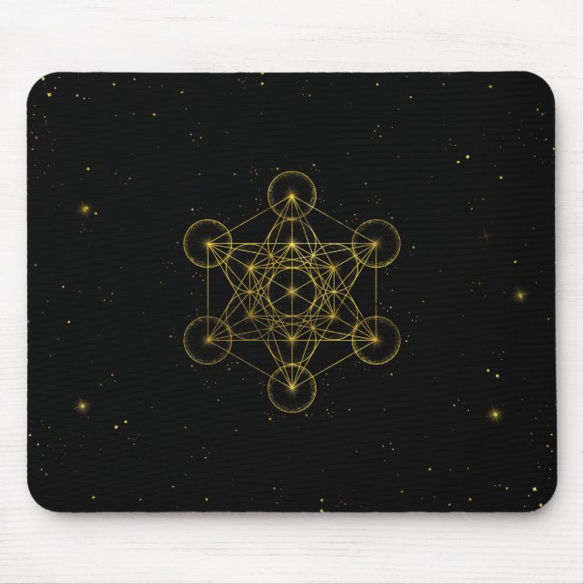 Metatron's Cube Sacred Geometry Black and Gold Mousepad (Vorne)