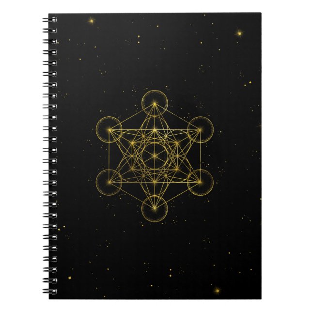 Metatron's Cube Sacred Geometry Black and Gold Notizblock (Vorderseite)