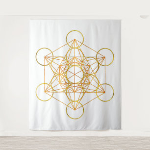 Metatron's Cube Sacred Geometry - Kupfer und Gold Wandteppich