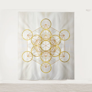 Metatron's Cube Sacred Geometry - Kupfer und Gold Wandteppich