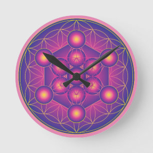 Metatrons Würfel in der Blume des Lebens Runde Wanduhr