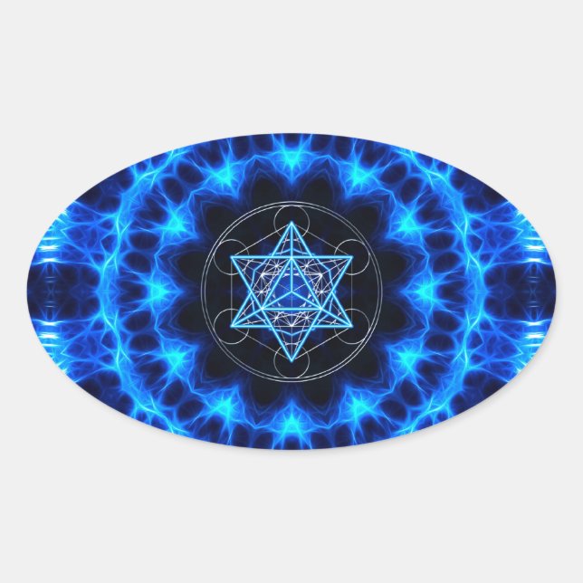 Metatrons Würfel -  Merkaba - Stern Tetraeder Ovaler Aufkleber (Vorderseite)
