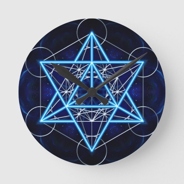 Metatrons Würfel -  Merkaba - Stern Tetraeder Runde Wanduhr (Vorderseite)