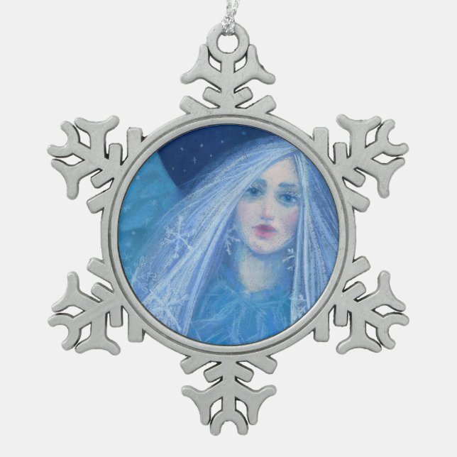 Metelitsa Snow Girl Snegurochka Weihnachtsangel Schneeflocken Zinn-Ornament (Vorderseite)