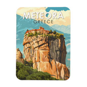 Meteora Griechenland Illustration Reise Kunst Vint Magnet