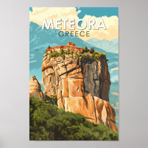 Meteora Griechenland Illustration Reise Kunst Vint Poster