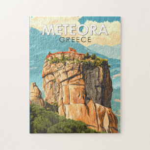 Meteora Griechenland Illustration Reise Kunst Vint Puzzle