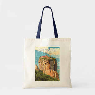Meteora Griechenland Illustration Reise Kunst Vint Tragetasche