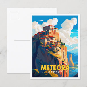 Meteora Griechenland Vintage-Reiseillustration Postkarte
