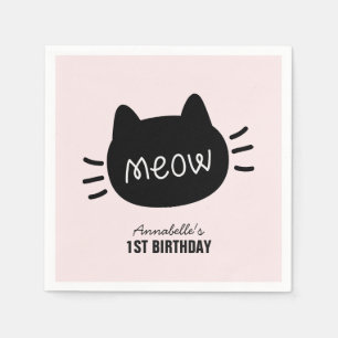 Methan Black Cat Face Pink Girl Geburtstag Serviette