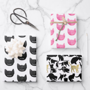 Methan Black Pink Gold Cats Geburtstag Geschenkpapier Set