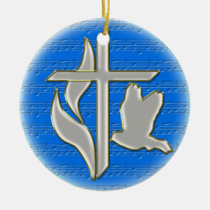 Methodistenkreuz mit Taube Keramikornament