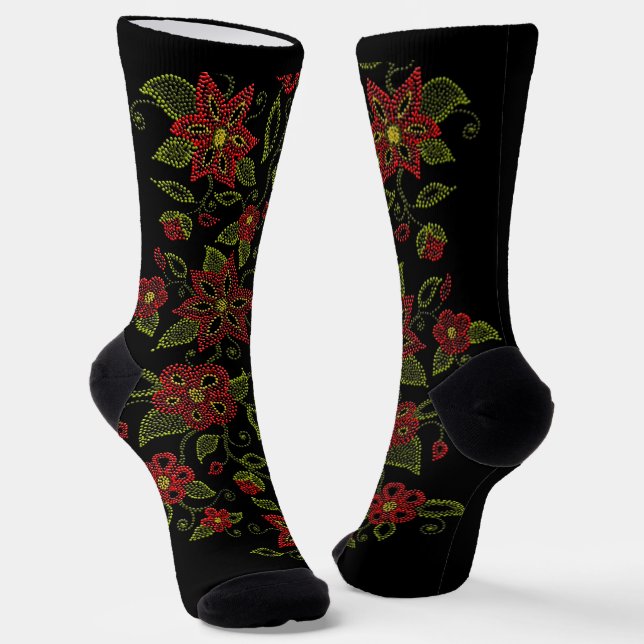 Metis Art Socks Native Beading Socks Customize Socken (Gewinkelt)