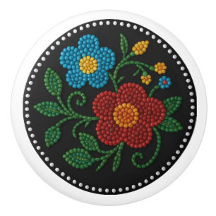 Metis Beadwork Blumenknock Native Art Keramik Keramikknauf