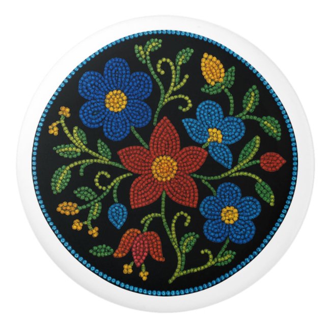 Metis Beadwork Blumenknock Native Art Keramik Keramikknauf (Vorderseite)