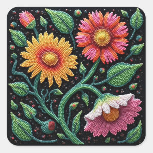 Metis Beadwork Craft Wildblume Square Stickers