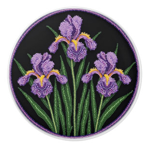 Metis Beadwork Floral Iris Keramik Knob Keramikknauf