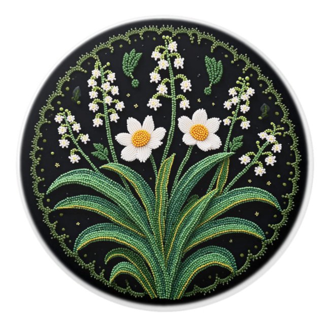 Metis Beadwork Floral Lily Native Art Keramik Knob Keramikknauf (Vorderseite)
