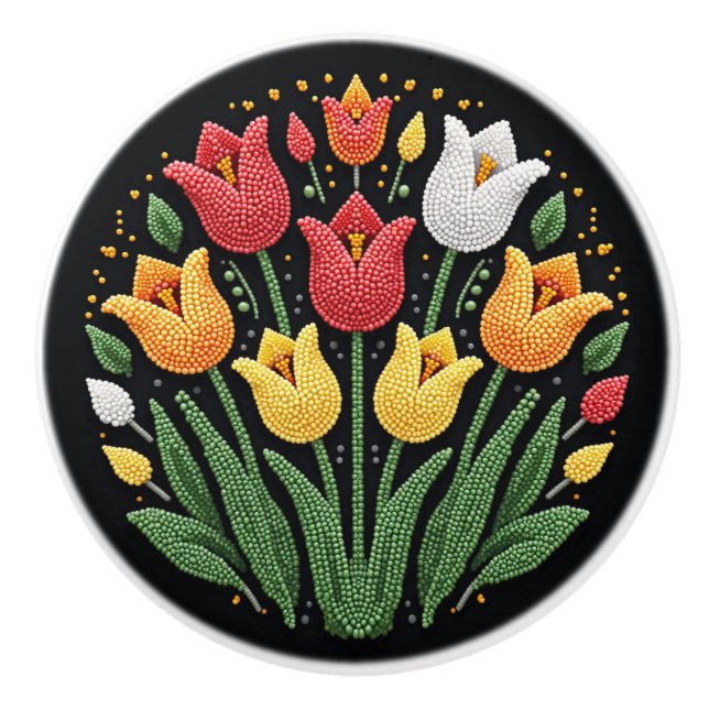 Metis First Nations Beadwork Tulips Keramik Knock Keramikknauf (Vorderseite)