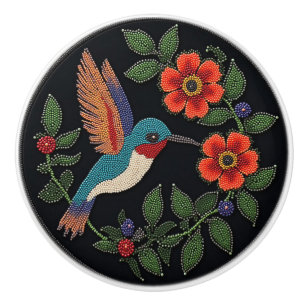 Metis Native Beadwork Hummingbird Keramik Knob Keramikknauf
