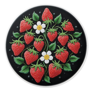 Metis Native Beadwork Strawberries Keramik Knob Keramikknauf