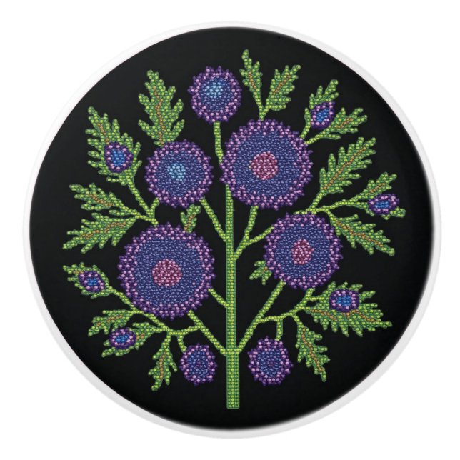 Metis Native Beadwork Sweet William Keramik Knob Keramikknauf (Vorderseite)