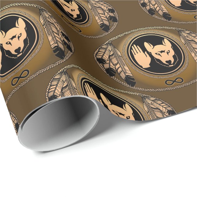 Metis Wrapping Paper First Nations Wolf Art Paper Geschenkpapier (Rolleneckpunkt)