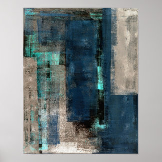 'Metro' Abstrakte Kunstmalerei in Blau Poster