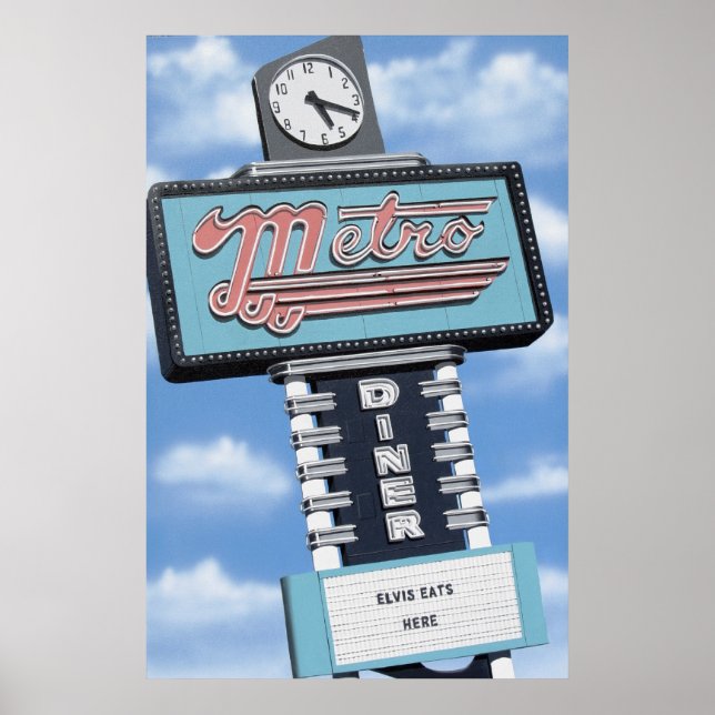 Metro Diner auf der Route 66 Retro Neon Print Poster (Vorne)