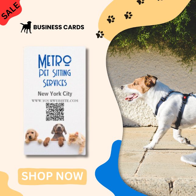 Metro Pet Sitting Dog QR Code Visitenkarte (Pet Sitter Business Cards)