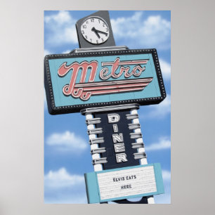 Metro-Restaurant auf Retro Neondruck des Weg-66 Poster
