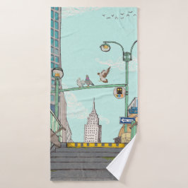 Metro Stopp Manhattan NYC Whimsical Illustration Badehandtuch