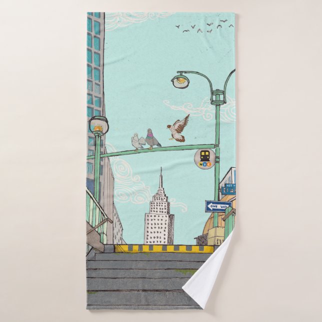 Metro Stopp Manhattan NYC Whimsical Illustration Badehandtuch (Badehandtuch)
