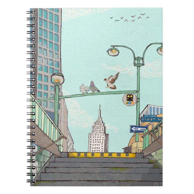 Metro Stopp Manhattan NYC Whimsical Illustration Notizblock (Vorderseite)