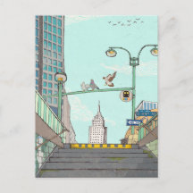 Metro Stopp Manhattan NYC Whimsical Illustration
