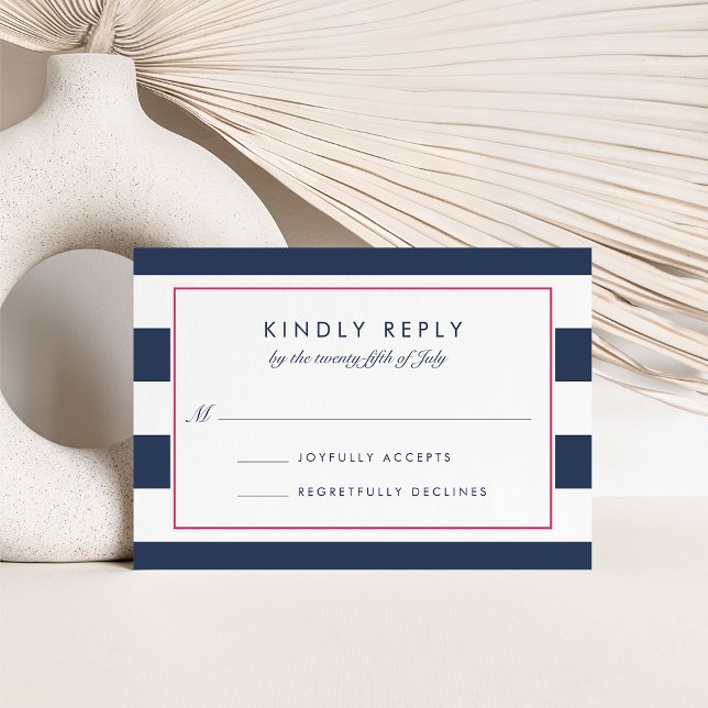 Metro Strip RSVP-Karte | Rosa und Marine RSVP Karte (Von Creator hochgeladen)