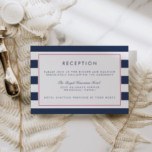 Metro Stripe Empfangskarte   Rosa und Navy Einladung