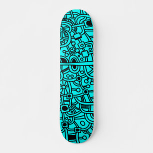 Metropolis III - Schwarz auf Cyan Skateboard