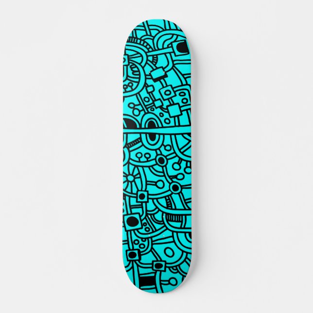 Metropolis III - Schwarz auf Cyan Skateboard (Vorne)