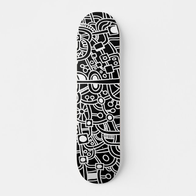 Metropolis III - Weiß auf Schwarz Skateboard (Vorne)