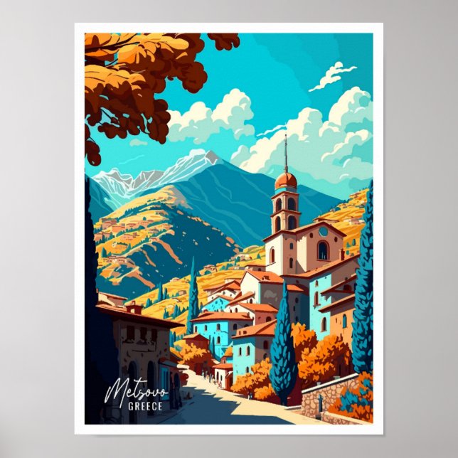 Metsovo Greece Art Vintage Reise Illustration Poster (Vorne)