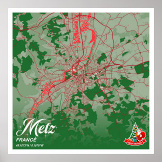 Metz - France Christmas Color City Map Poster