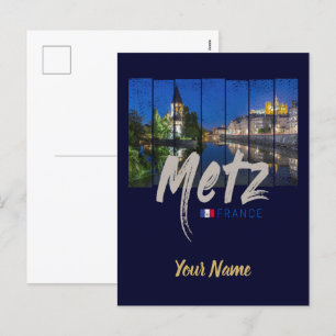 Metz Grand Est Frankreich bei Nacht Vintage-Souven Feiertagspostkarte
