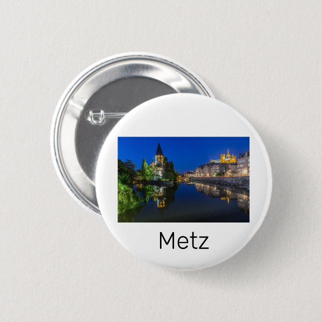 Metz Temple Neuf France Night Moselle Souvenir Button (Vorne & Hinten)