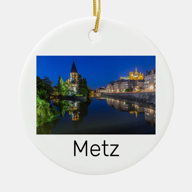 Metz Temple Neuf France Night Moselle Souvenir Keramik Ornament (Vorne)