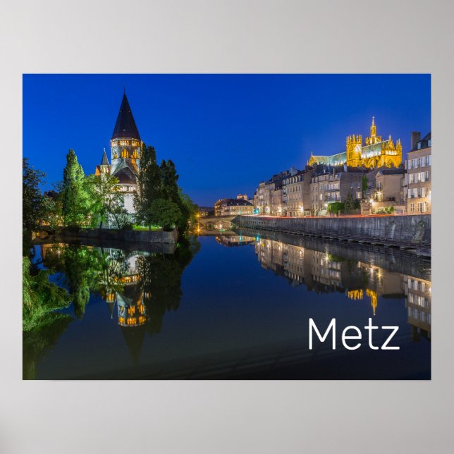 Metz Temple Neuf France Night Moselle Souvenir Poster (Vorne)