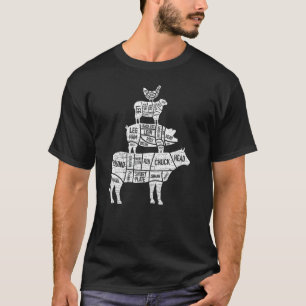 Metzger Schneidet Futter Pyramide Rindfleisch Lamm T-Shirt