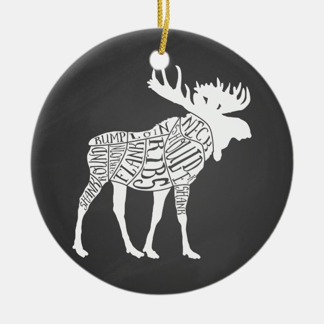 Metzgerdiagramm Fleisch schneidet Uhr Elche Jagd Keramik Ornament (Vorne)