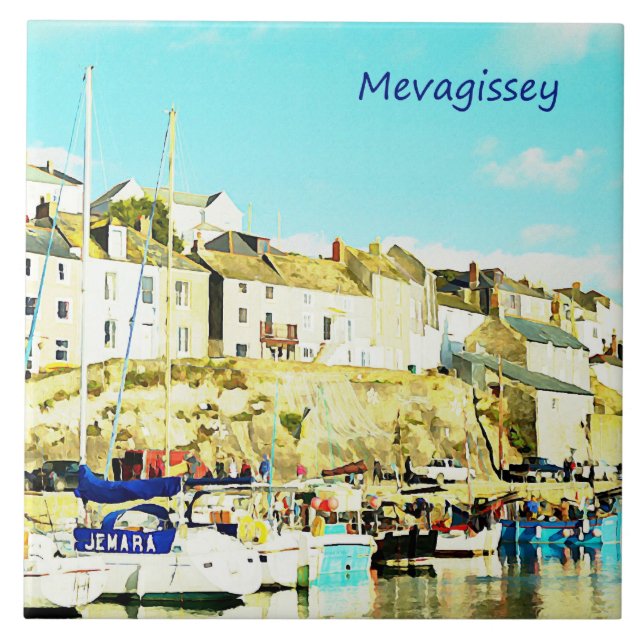 Mevagissey Cornwall England Aquarell Fliese (Vorderseite)